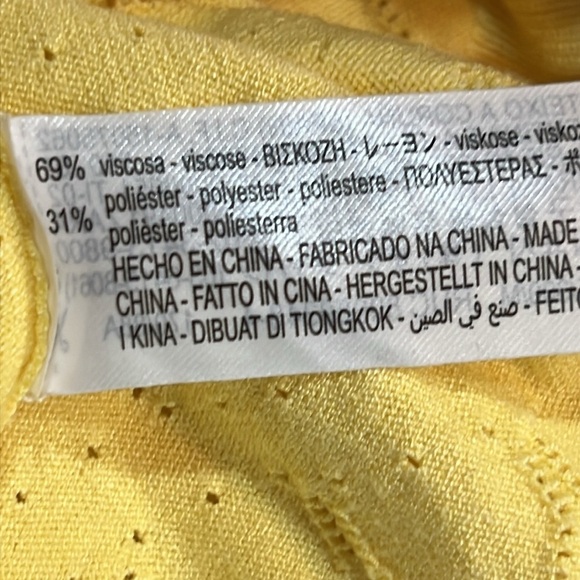 Zara Cropped Polo Top M Yellow Eyelet Short Sleeves Collared Academia Preppy - Picture 8 of 9